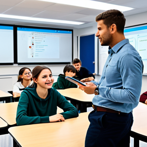 에듀테크 전문가 - Modern Classroom with Adaptive Learning Tech**

"A bright, modern classroom filled with students usi...