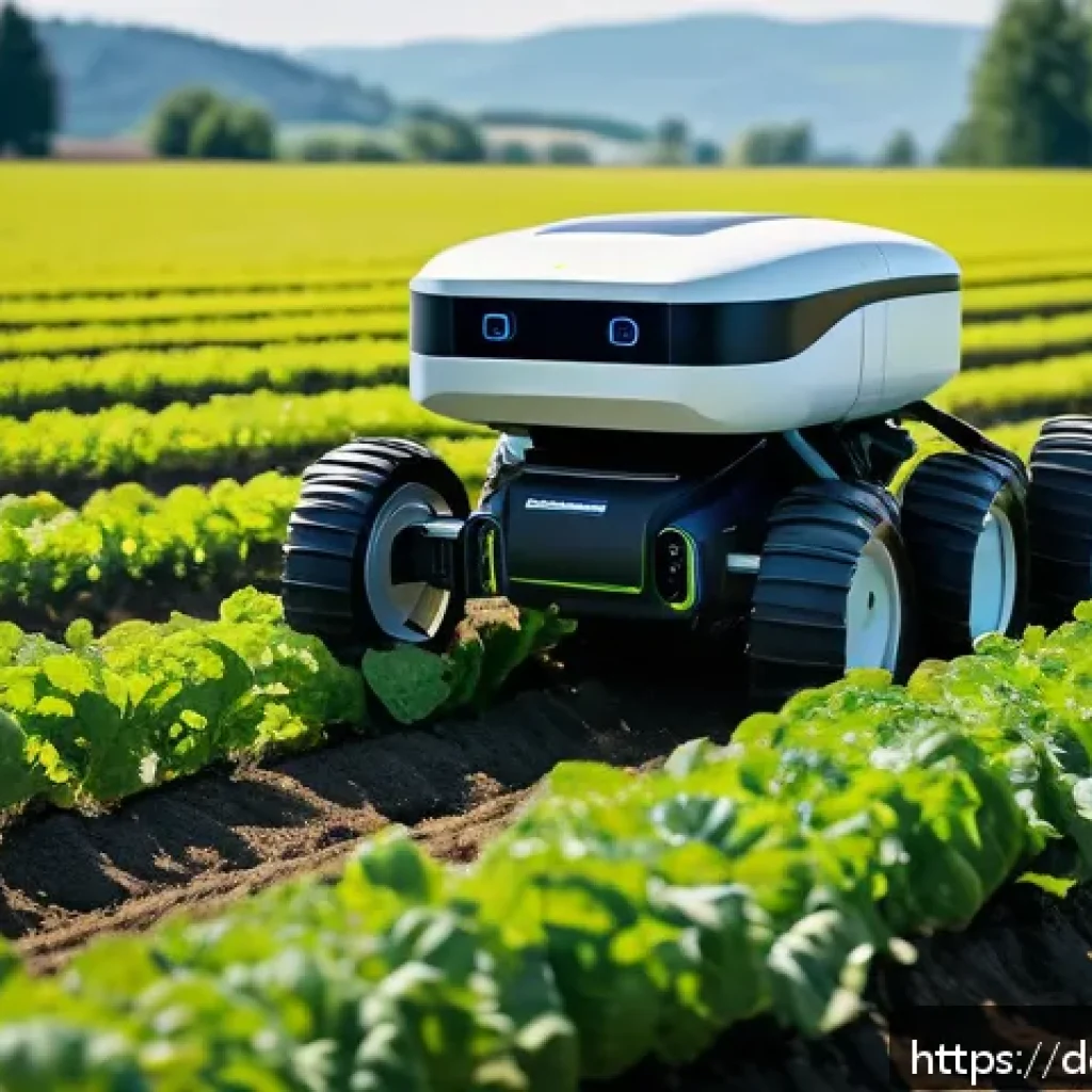 농업 로봇 개발자 - A highly detailed scene of an autonomous agricultural robot equipped with advanced sensors navigatin...