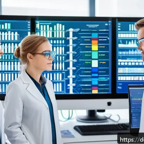 Home 33 마이크로바이옴 연구직 - A modern microbiome research laboratory scene in Germany, showing diverse scientists wearing lab coa...