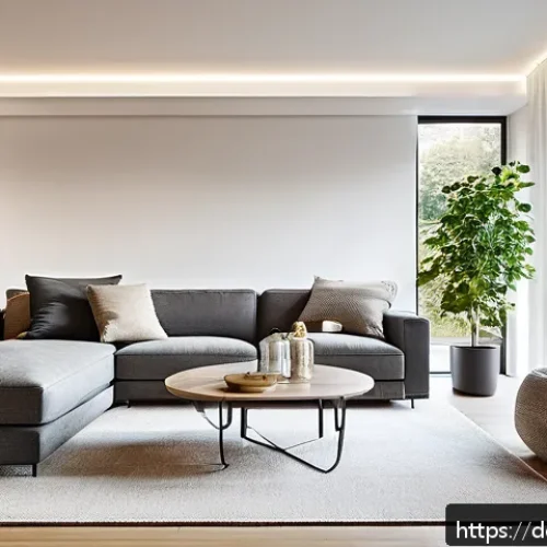 Home 32 스마트 홈 시스템 엔지니어 - A modern German living room showcasing a fully integrated smart home system with various devices con...